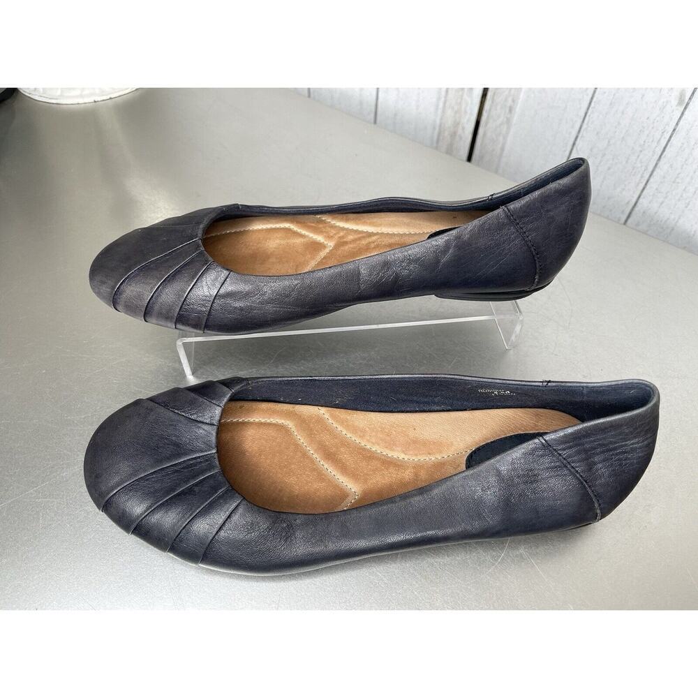 Earth Dark Blue Leather Flats Ballet Distressed Size 8.5